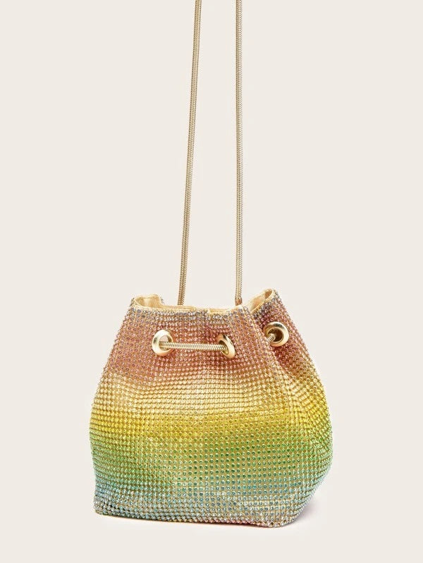CM-BGS113706 Women Trendy Seoul Style Allover Rhinestone Decor Bucket Bag