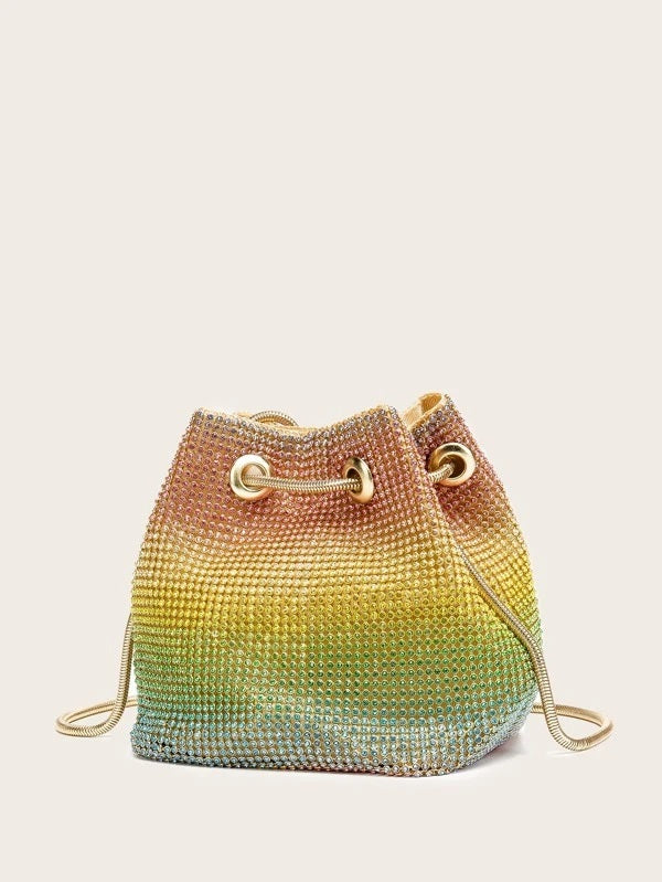 CM-BGS113706 Women Trendy Seoul Style Allover Rhinestone Decor Bucket Bag