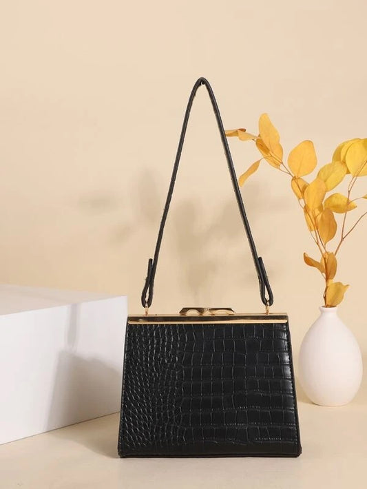 CM-BGS115892 Women Trendy Seoul Style Metal Lock Croc Embossed Shoulder Bag