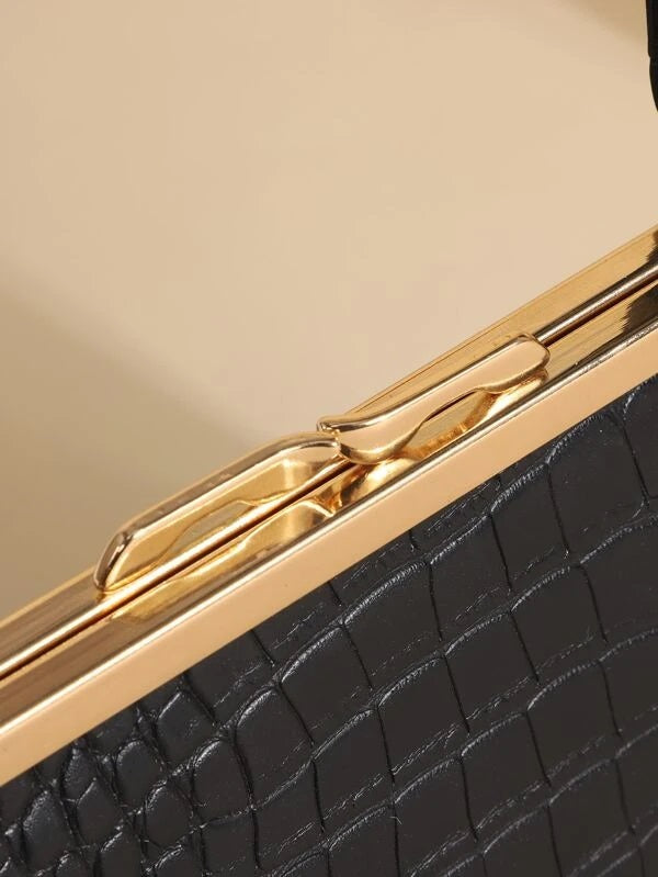 CM-BGS115892 Women Trendy Seoul Style Metal Lock Croc Embossed Shoulder Bag