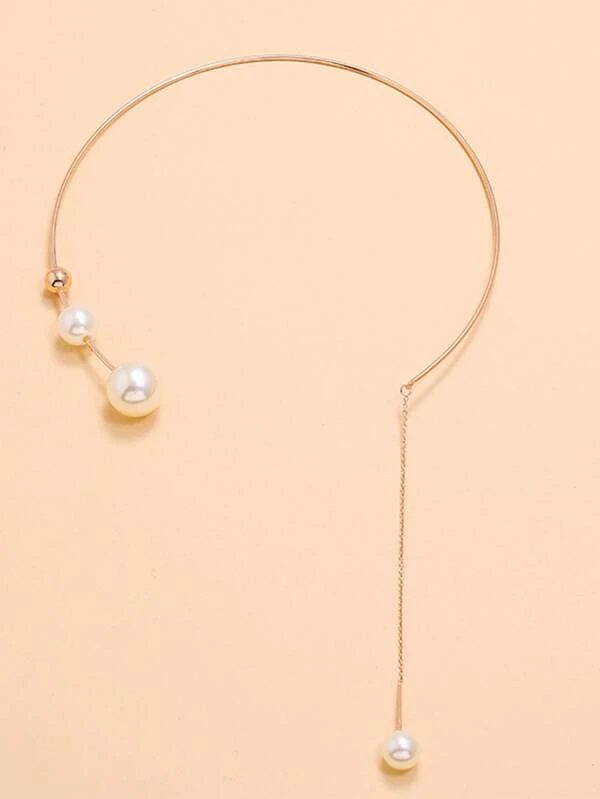 CM-AXS125662 Women Trendy Seoul Style Faux Pearl Decor Necklace - Gold