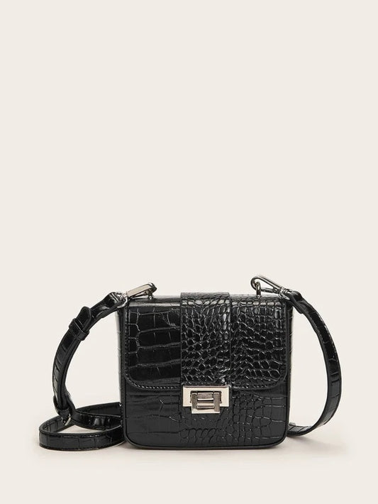 CM-BGS106220 Women Casual Seoul Style Croc Embossed Flap Crossbody Bag
