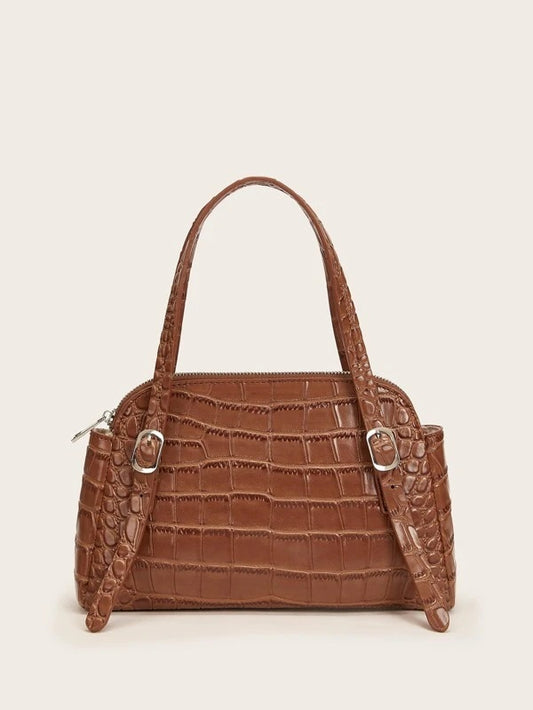 CM-BGS118354 Women Casual Seoul Style Croc Embossed Shoulder Bag - Brown