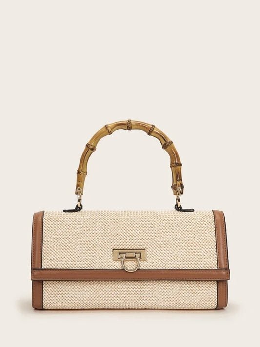 CM-BGS121315 Women Trendy Bohemian Style Color Block Flap Satchel Bag