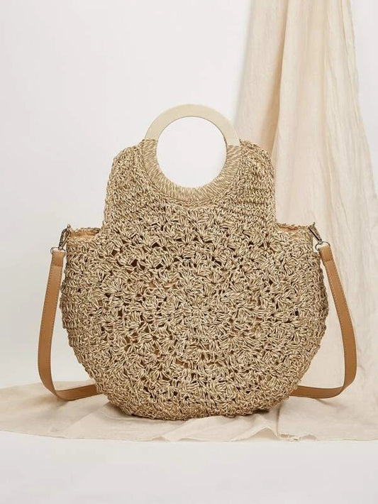 CM-BGS110828 Women Trendy Seoul Style Straw Tote Bag - Beige