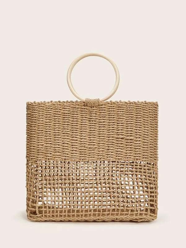 CM-BGS109883 Women Trendy Bohemian Style Shell Decor Straw Bag - Camel