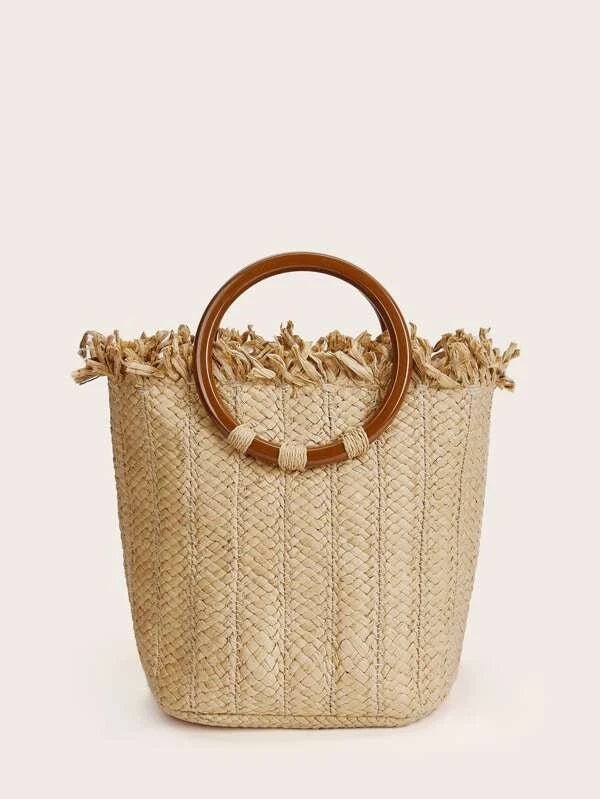 CM-BGS223587 Women Trendy Seoul Style Straw Satchel Bag - Camel