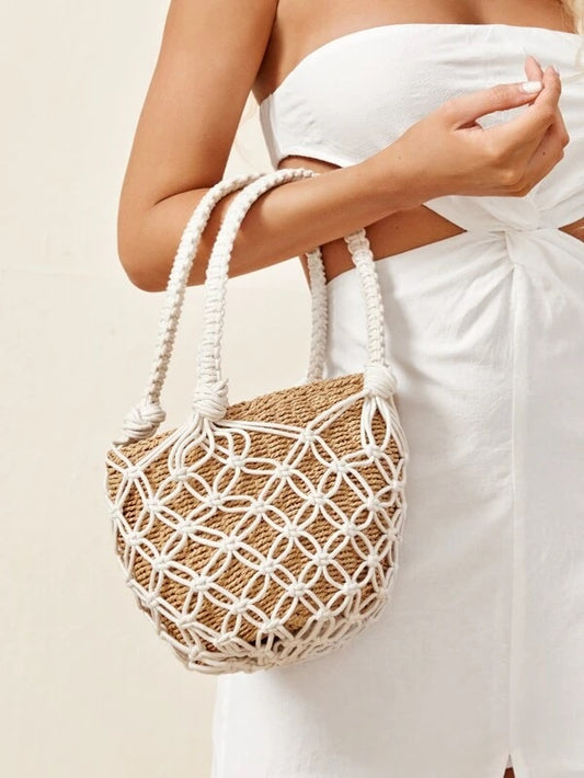 CM-BGS203834 Women Trendy Bohemian Style Straw Satchel Bag - Apricot