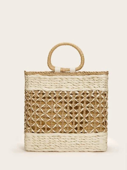 CM-BGS106919 Women Trendy Seoul Style Straw Tote Bag - Beige