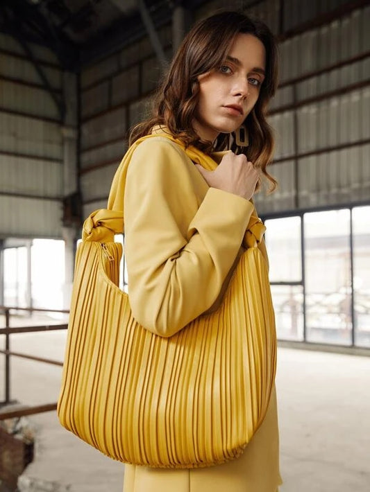 CM-BGS223566 Women Casual Seoul Style Textured Knot Decor Shoulder Bag - Yellow