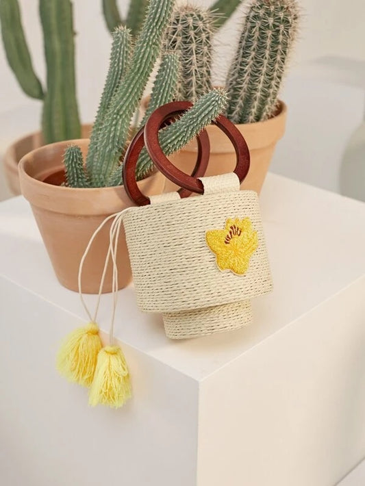 CM-BGS130762 Women Trendy Bohemian Style Tassel Charm Floral Embroidered Bucket Bag