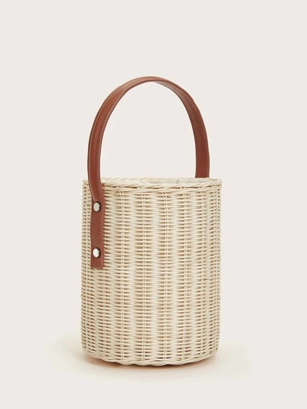 CM-BGS217015 Women Trendy Bohemian Style Straw Satchel Bag - Apricot