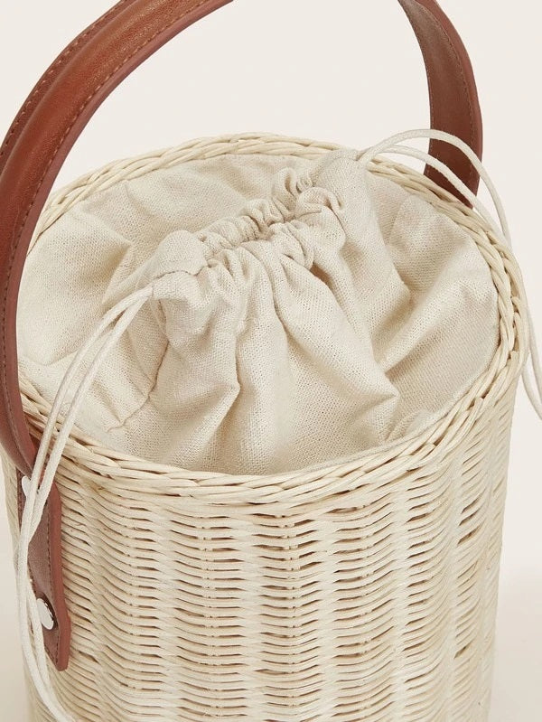 CM-BGS217015 Women Trendy Bohemian Style Straw Satchel Bag - Apricot
