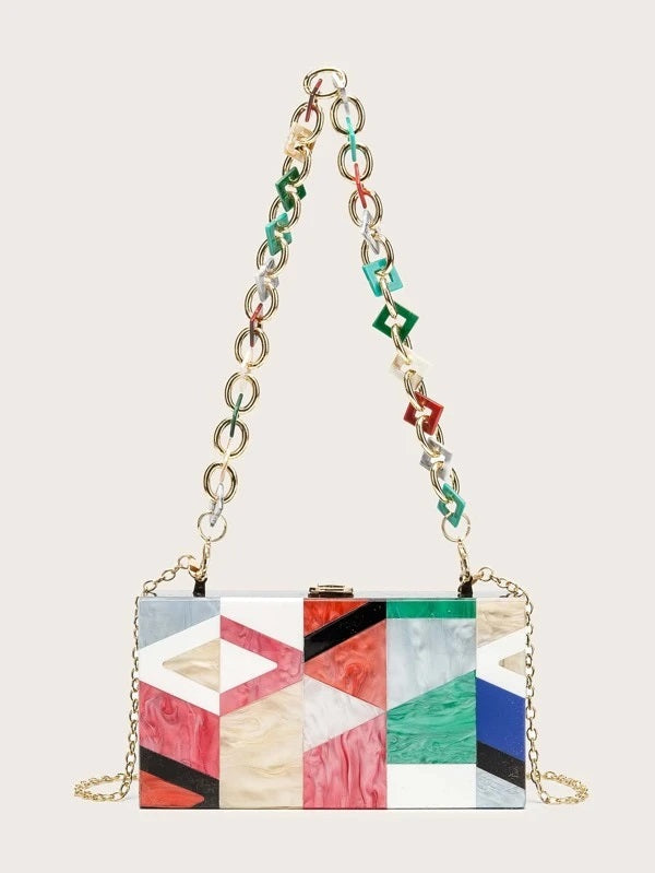 CM-BGS224624 Women Elegant Seoul Style Color Block Box Bag