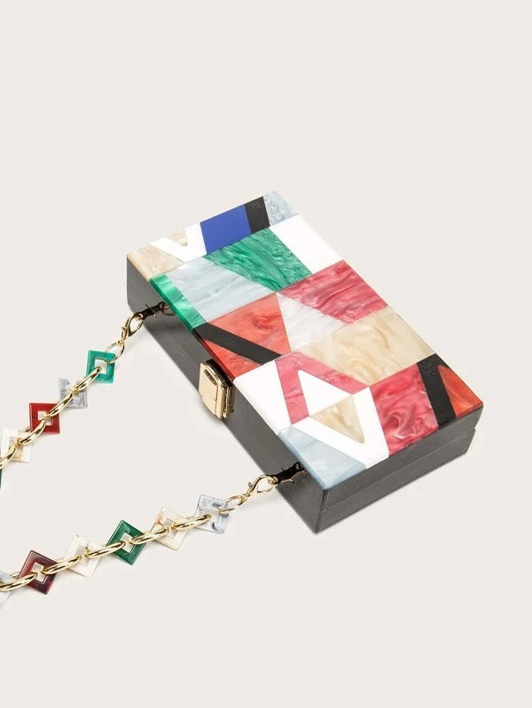CM-BGS224624 Women Elegant Seoul Style Color Block Box Bag