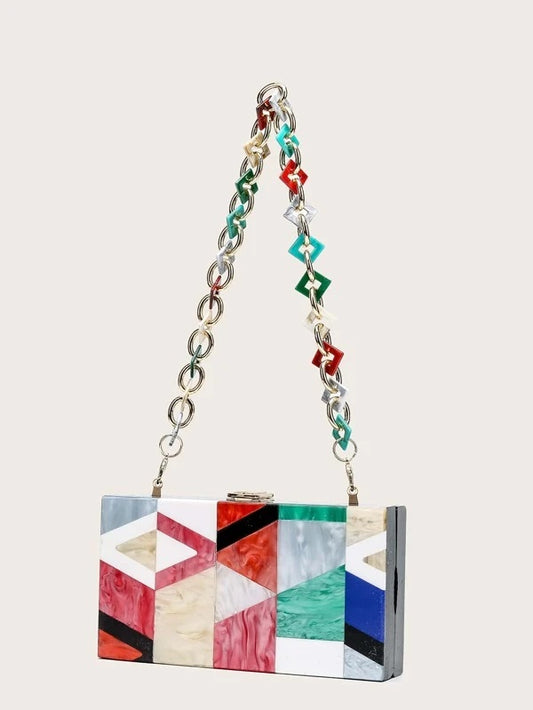 CM-BGS224624 Women Elegant Seoul Style Color Block Box Bag