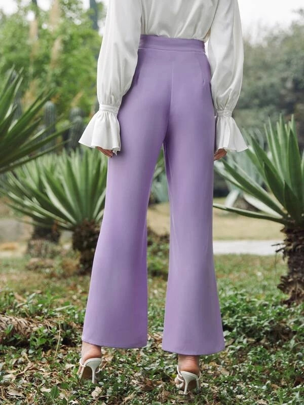 CM-BS202196 Women Elegant Seoul Style  High Waist Zip Side Flare Leg Pants - Purple