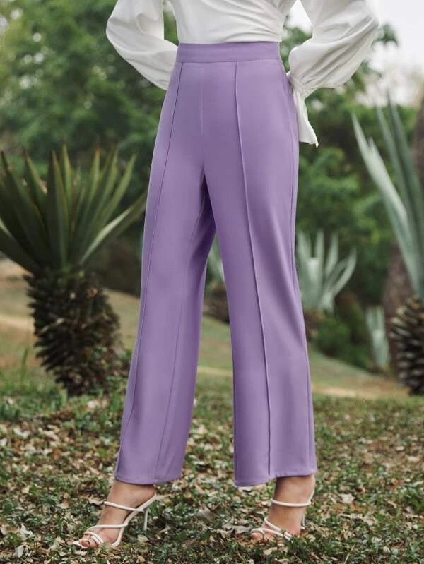 CM-BS202196 Women Elegant Seoul Style  High Waist Zip Side Flare Leg Pants - Purple