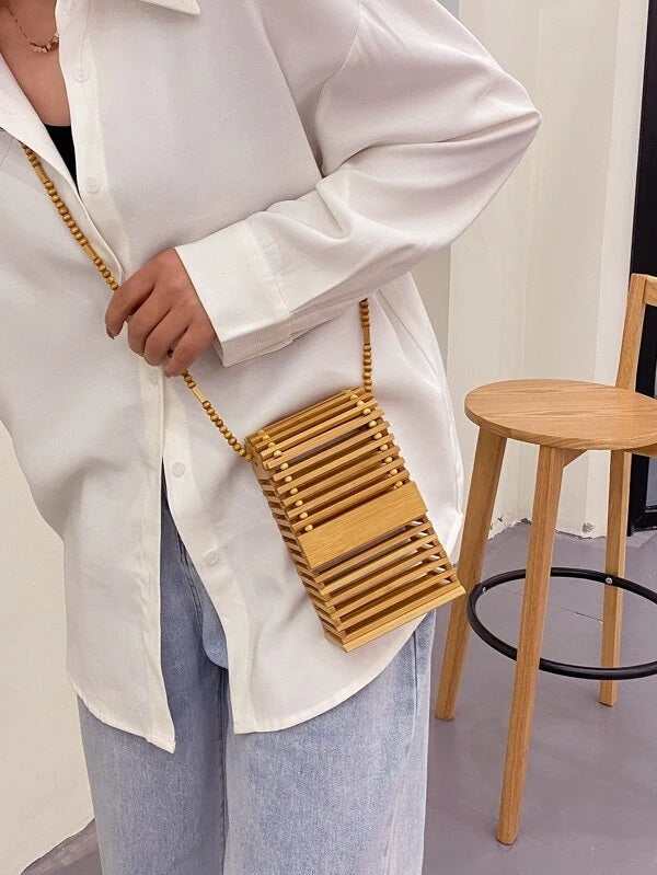 CM-BGS304379 Women Trendy Bohemian Style Hollow Out Bead Strap Crossbody Bag