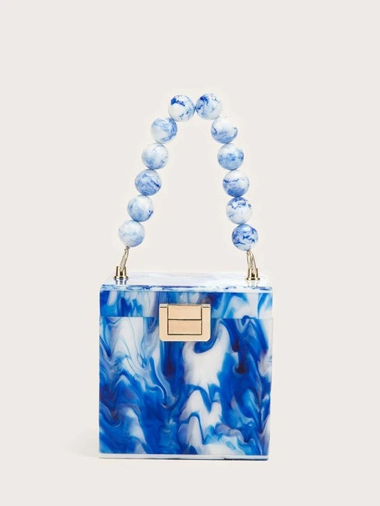 CM-BGS310174 Women Casual Seoul Style Mini Marble Pattern Box Bag - Blue
