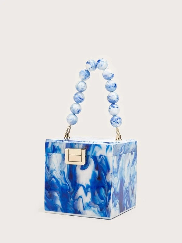 CM-BGS310174 Women Casual Seoul Style Mini Marble Pattern Box Bag - Blue