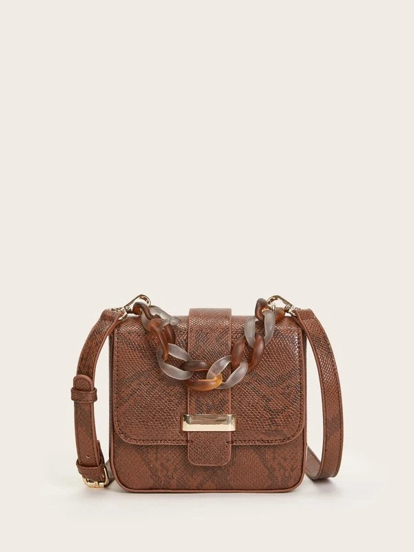 CM-BGS106927 Women Casual Seoul Style Chain Decor Snakeskin Print Crossbody Bag