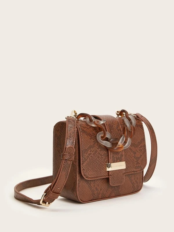 CM-BGS106927 Women Casual Seoul Style Chain Decor Snakeskin Print Crossbody Bag