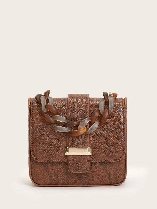 CM-BGS106927 Women Casual Seoul Style Chain Decor Snakeskin Print Crossbody Bag