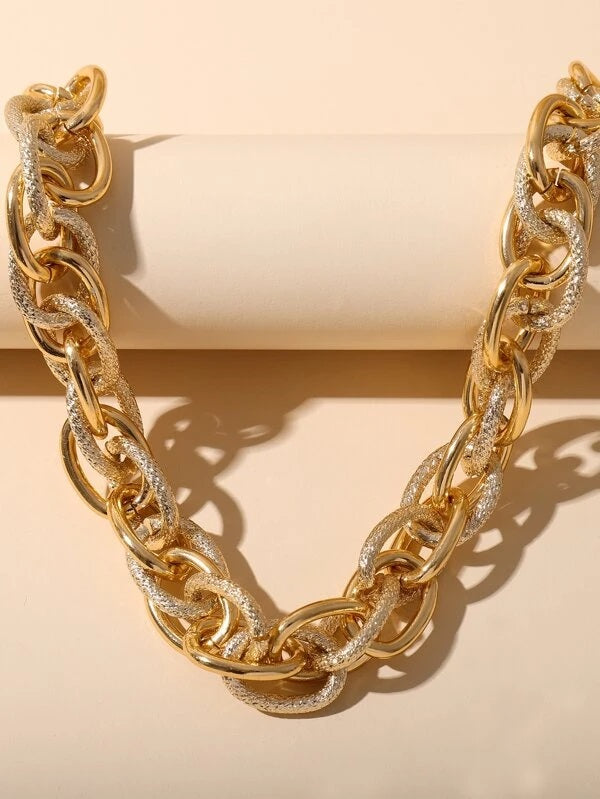 CM-AXS315624 Women Trendy Seoul Style Geometric Link Necklace - Gold