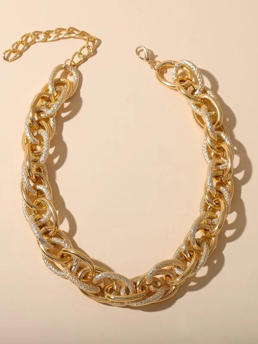 CM-AXS315624 Women Trendy Seoul Style Geometric Link Necklace - Gold