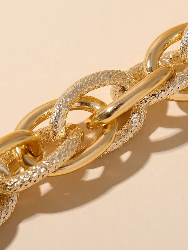 CM-AXS315624 Women Trendy Seoul Style Geometric Link Necklace - Gold