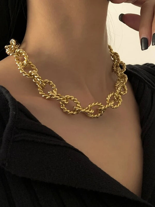 CM-AXS315611 Women Trendy Seoul Style Metal Chain Necklace - Gold