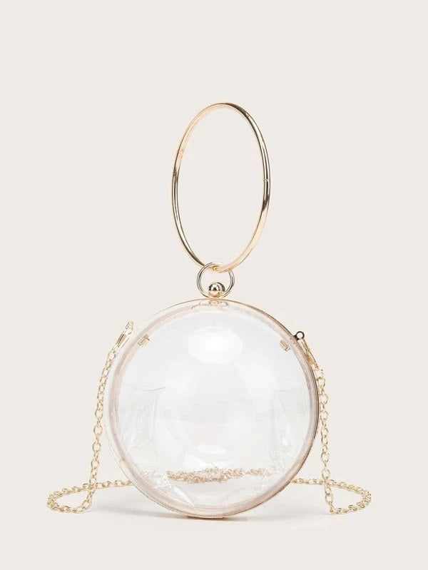 CM-BGS316347 Women Casual Seoul Style Mini Clear Ball Shaped Chain Clutch Bag