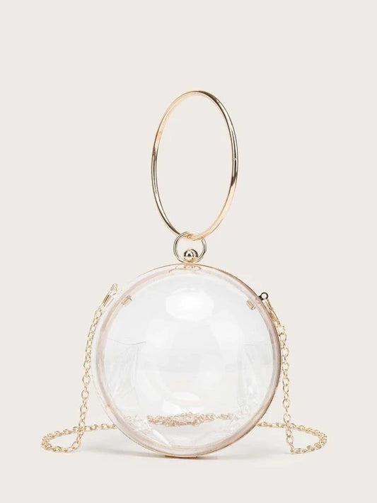 CM-BGS316347 Women Casual Seoul Style Mini Clear Ball Shaped Chain Clutch Bag