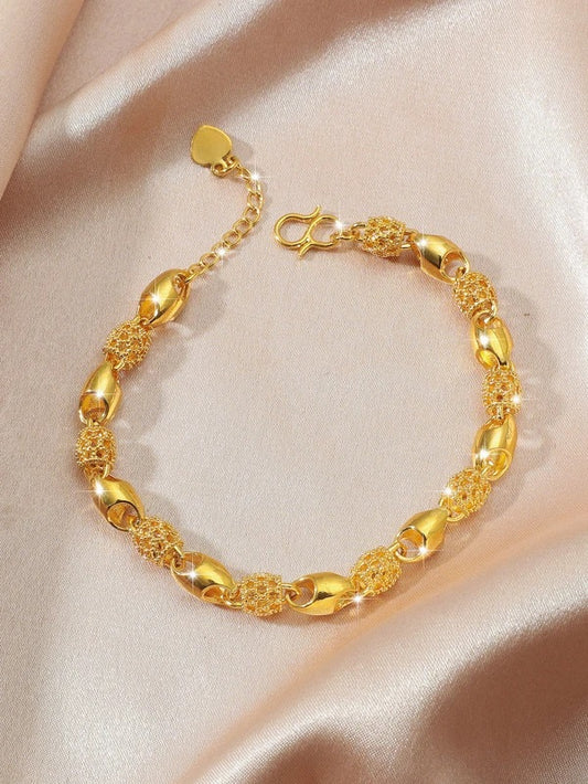 CM-AXS318065 Women Trendy Seoul Style Metal Beaded Bracelet - Gold