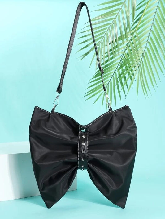 CM-BGS323111 Women Preppy Seoul Style Bow Design Shoulder Bag - Black