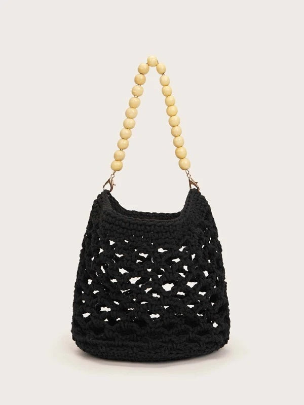 CM-BGS203236 Women Trendy Bohemian Style Beaded Handle Braided Satchel Bag
