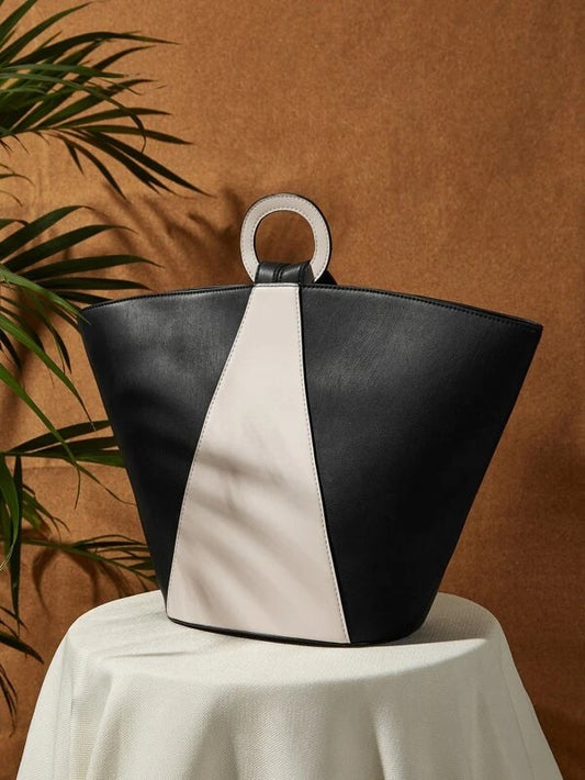 CM-BGS202526 Women Casual Seoul Style Two Tone Bucket Bag