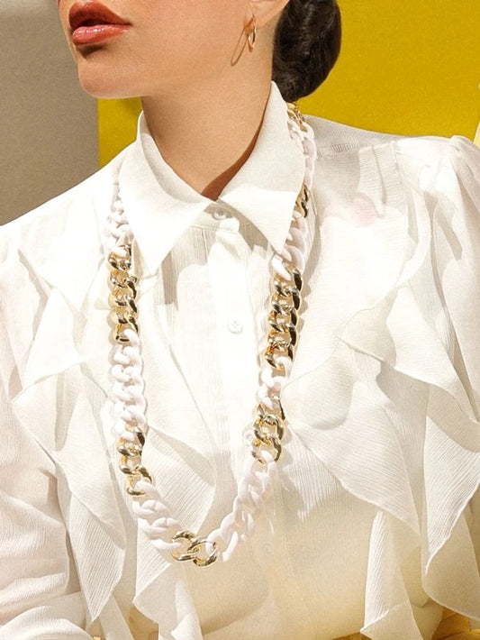 CM-AXS316468 Women Trendy Seoul Style Chunky Chain Necklace