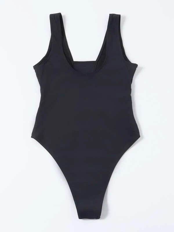 CM-SWS214891 Women Trendy Seoul Style Solid Cut Out One Piece Swimsuit - Black