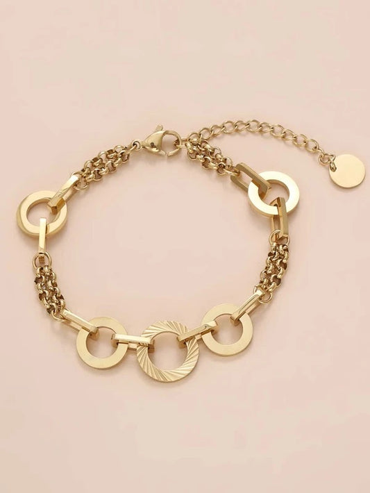CM-AXS416840 Women Trendy Seoul Style Disc Charm Bracelet - Gold