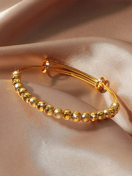 CM-AXS419355 Women Trendy Seoul Style Bead Decor Bangle - Gold