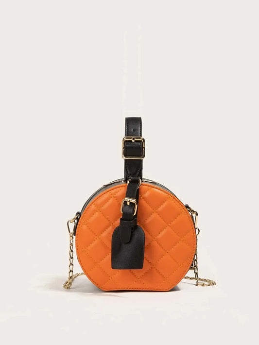 CM-BGS422261 Women Casual Seoul Style Buckle Quilted Chain Satchel Bag - Orange