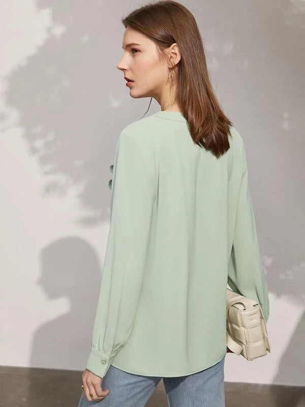 CM-TS427131 Women Elegant Seoul Style Asymmetrical Neck Fold Pleated Blouse - Mint Green