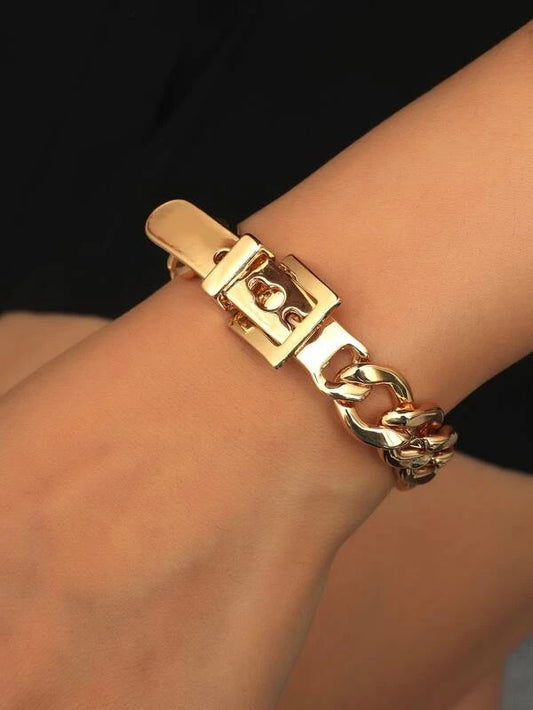CM-AXS429283 Women Trendy Seoul Style Buckle Design Bracelet - Gold