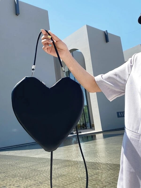 CM-BGS508181 Women Casual Seoul Style Minimalist Heart Shaped Shoulder Bag - Black