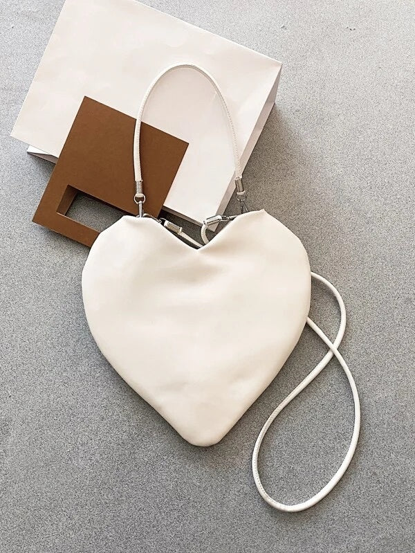 CM-BGS508077 Women Casual Seoul Style Minimalist Heart Shaped Shoulder Bag - White