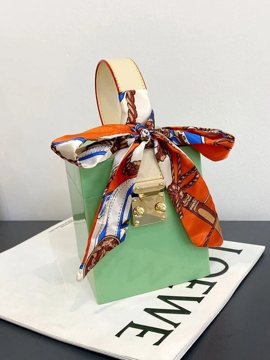 CM-BGS508310 Women Elegant Seoul Style Mini Twilly Scarf Decor Box Bag - Green