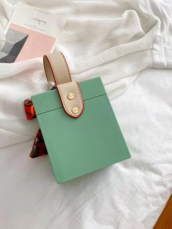 CM-BGS508310 Women Elegant Seoul Style Mini Twilly Scarf Decor Box Bag - Green