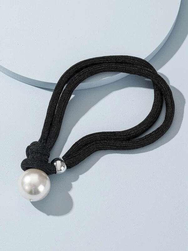 CM-AXS511879 Women Trendy Seoul Style Faux Pearl Decor Necklace - Black